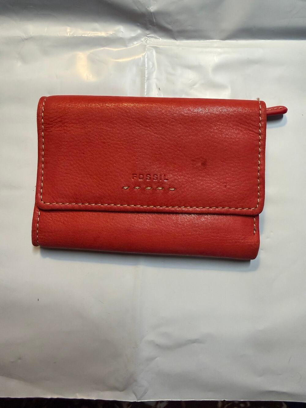 Fossil Red Genuine Leather Trifold Wallet